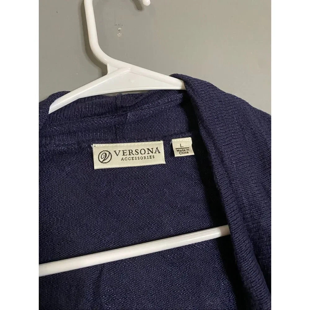 Versona Navy Crinkle Open Front Cardigan Size Large
